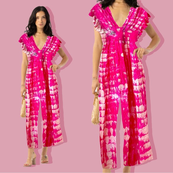 NWT Tiare Hawaii Dahlia Jumpsuit Pink Tie Dye Sz S/M